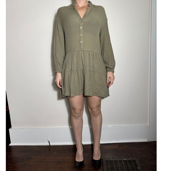Zara Green Tiered Babydoll Mini Dress Size Small - Picture 1 of 3